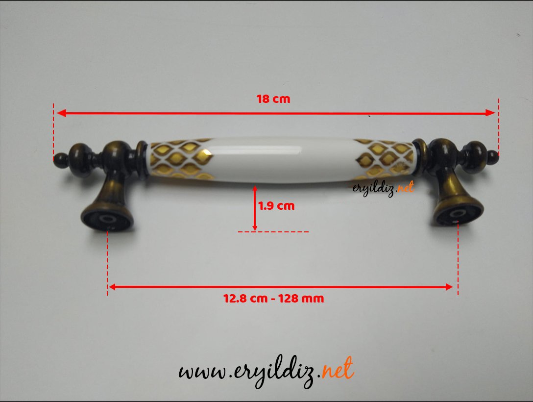 Tomurcuk 1980-41 Antik Sarı Porselen Mobilya Kulp 128 mm Eryıldız Hırdavat 