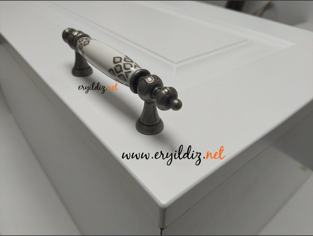 Tomurcuk 1980-80 Gümüş Eskitme Porselen Mobilya Kulp  Eryıldız Hırdavat 