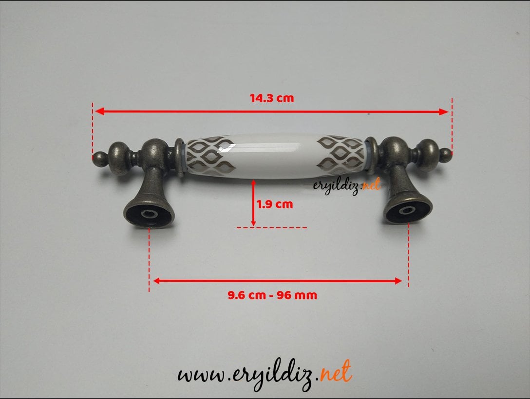 Tomurcuk 1980-80 Gümüş Eskitme Porselen Mobilya Kulp 96 mm Eryıldız Hırdavat 