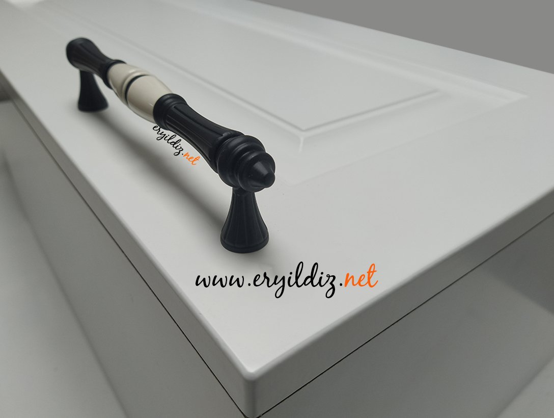 Tomurcuk 2115-85 Yivli Siyah Porselen Mobilya Kulp  Eryıldız Hırdavat 