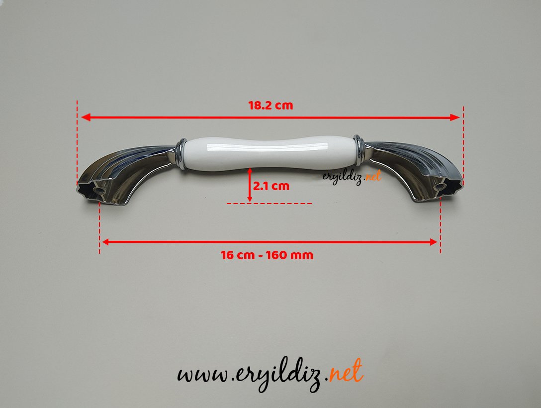 Tomurcuk 2135-10 Porselen Krom Beyaz Mobilya Kulp 160 mm Eryıldız Hırdavat 