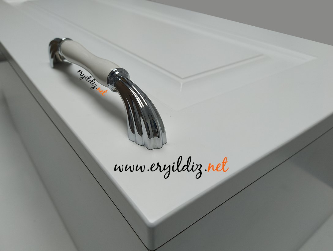 Tomurcuk 2135-10 Porselen Krom Beyaz Mobilya Kulp Eryıldız Hırdavat