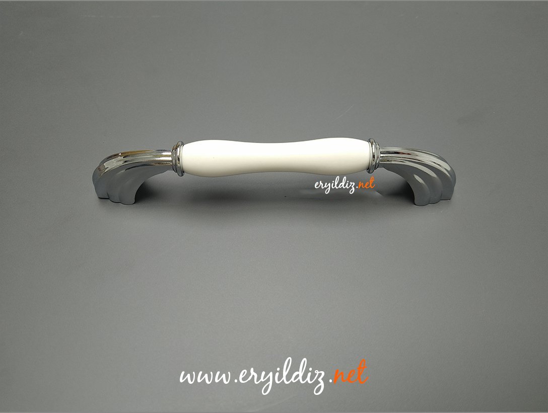Tomurcuk 2135-10 Porselen Krom Beyaz Mobilya Kulp Eryıldız Hırdavat
