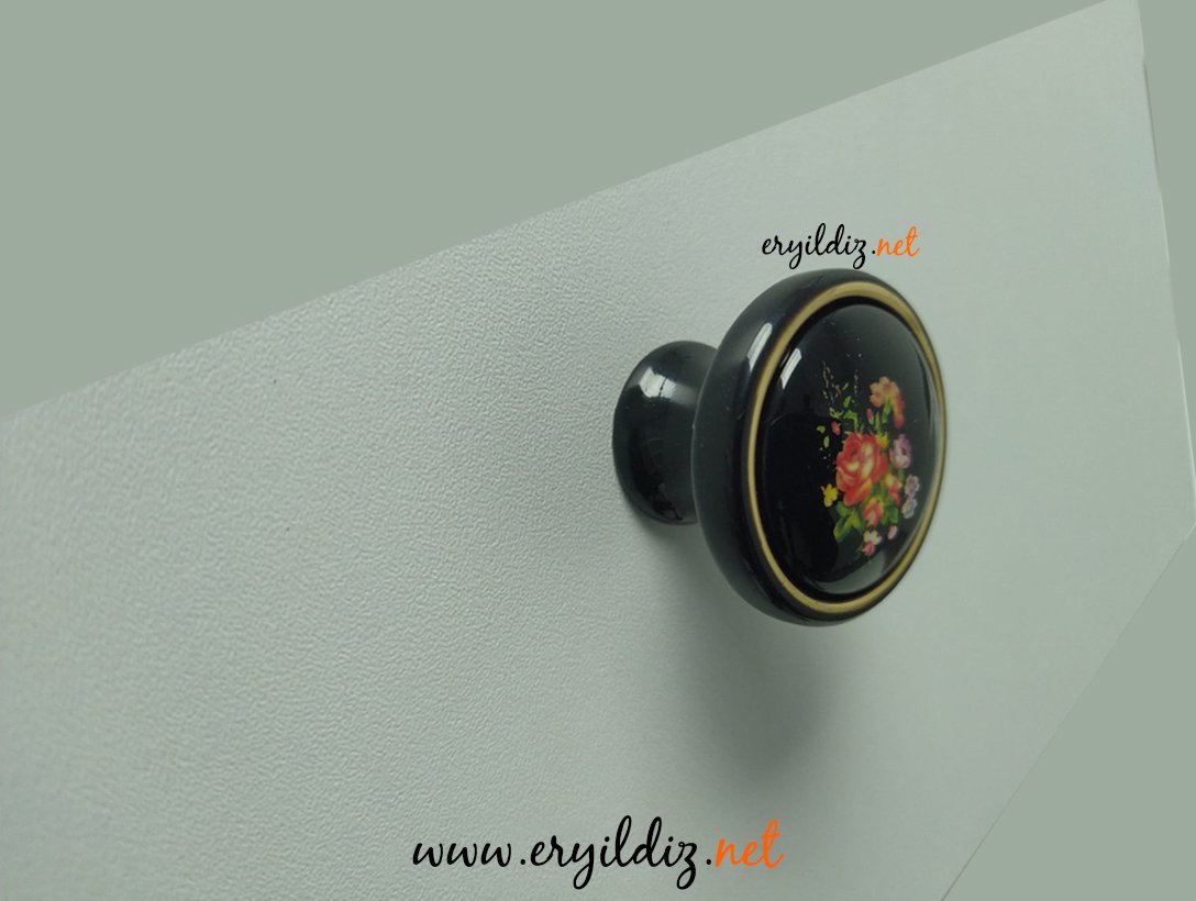 Ventus 2036 Yaldızlı Mobilya Kulp Parlak Siyah Sarı - Düğme Eryıldız Hırdavat