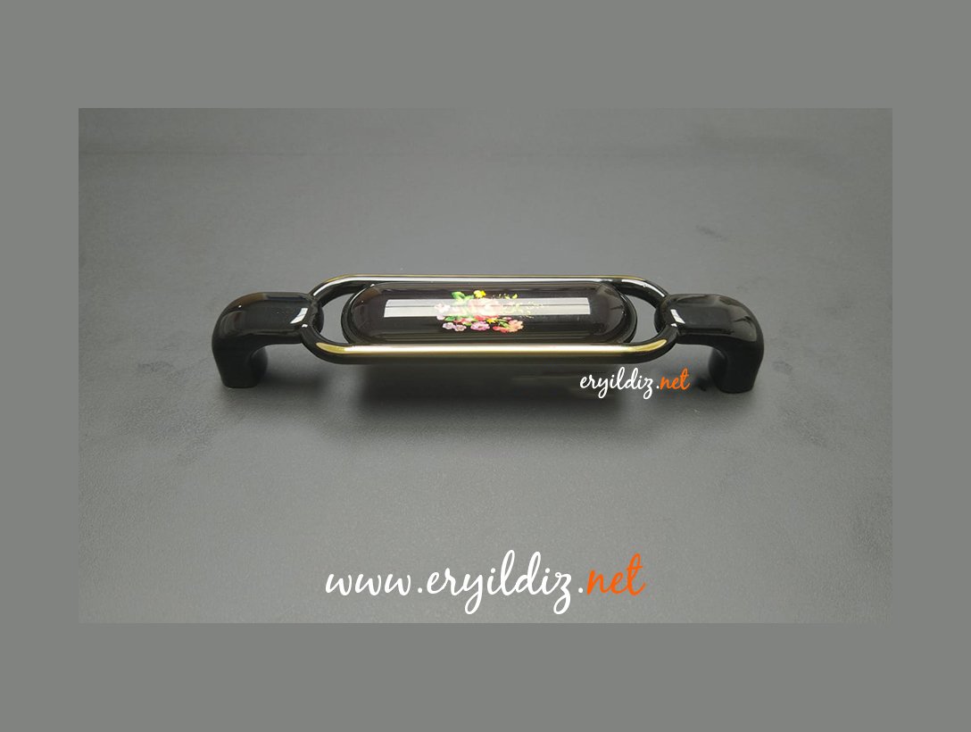 Ventus 2033 Yaldızlı Porselen Mobilya Kulp Parlak Siyah Sarı  Eryıldız Hırdavat 