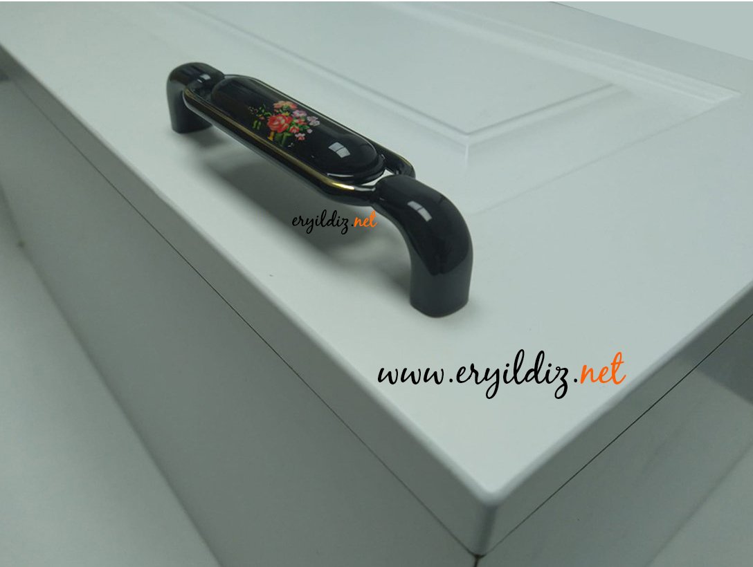 Ventus 2033 Yaldızlı Porselen Mobilya Kulp Parlak Siyah Sarı  Eryıldız Hırdavat 