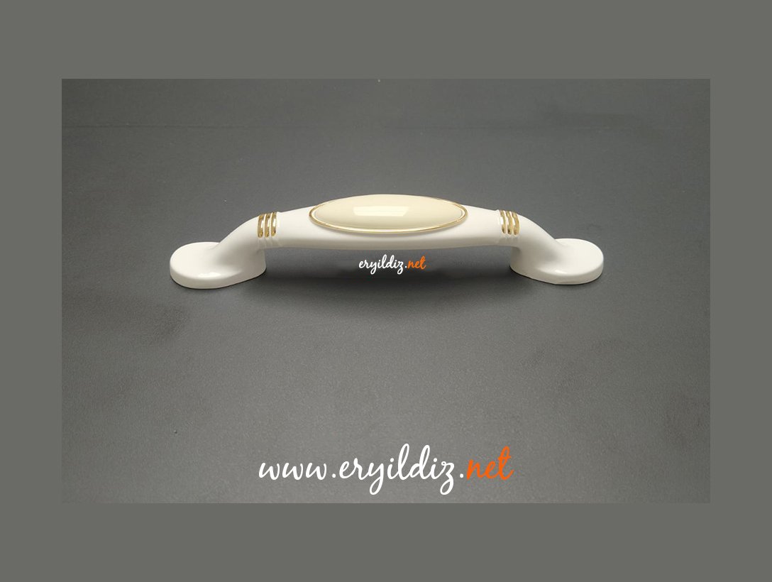 Ventus 2038 Yaldızlı Porselen Mobilya Kulp Beyaz Sarı - 96 mm Eryıldız Hırdavat