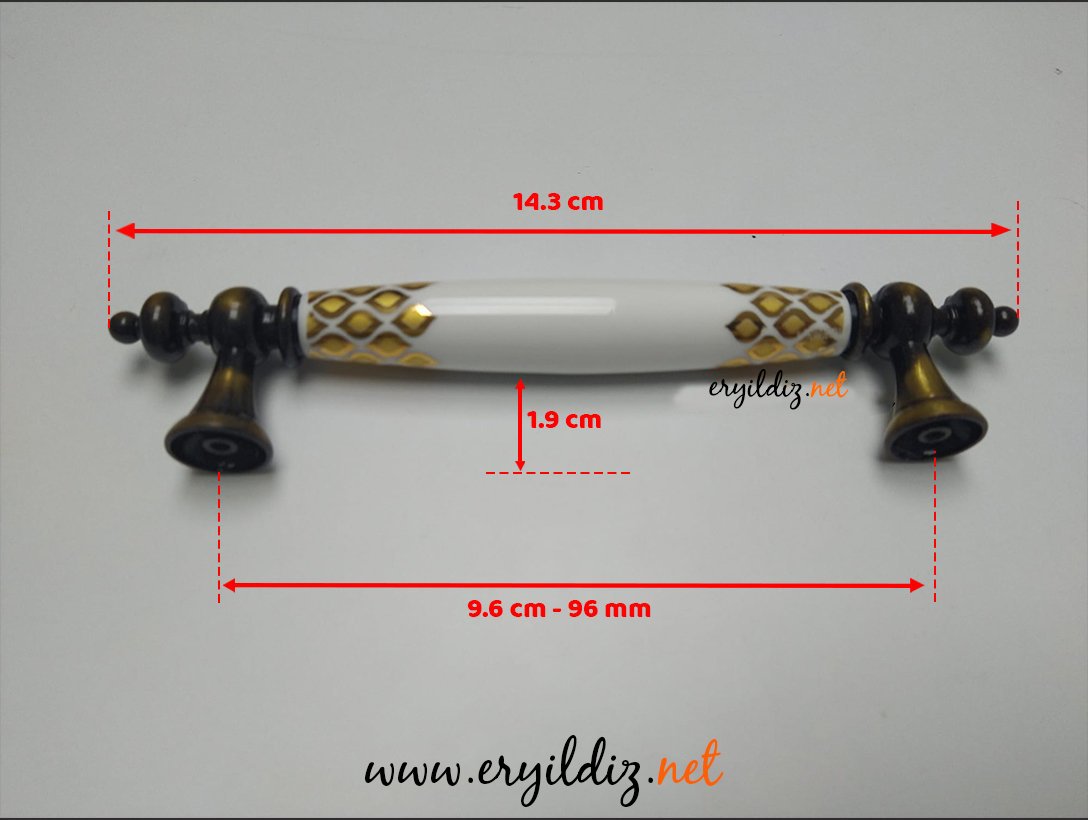 Tomurcuk 1980-41 Antik Sarı Porselen Mobilya Kulp  96 mm Eryıldız Hırdavat 