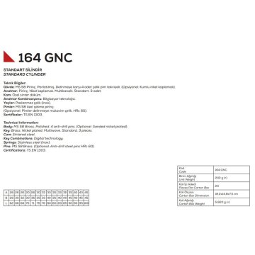 Kale Kilit 164 GNC Standart Çelik Pimli Barel 90 mm - Nikel