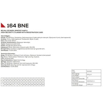 Kale Kilit 164 BNE Bilyalı Şifreli Çelik Pimli Barel 90 mm - Nikel