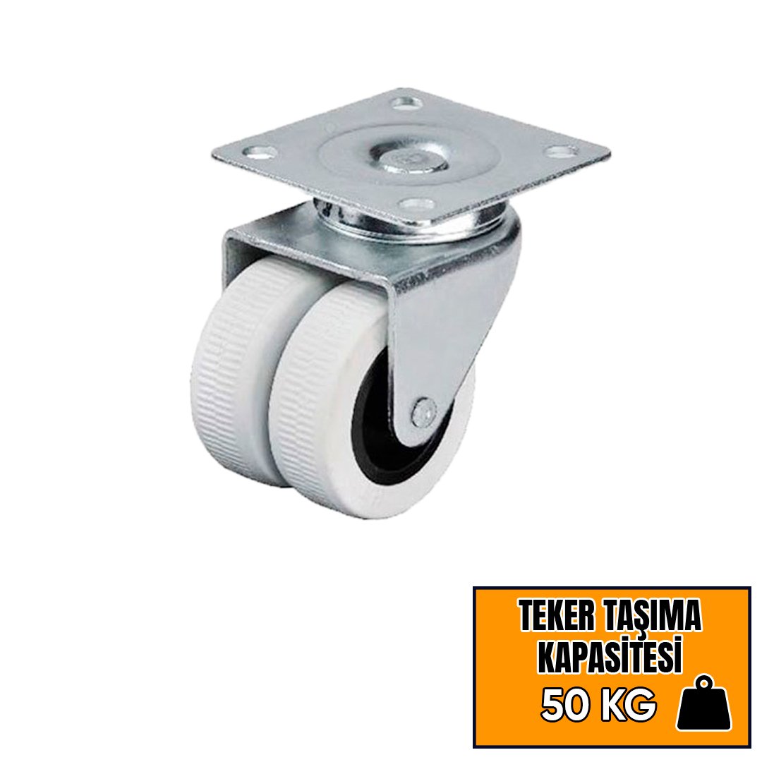 Hts Gri Çift Makaralı Tablalı Mobilya Tekeri 50 x 20 336 - Frensiz