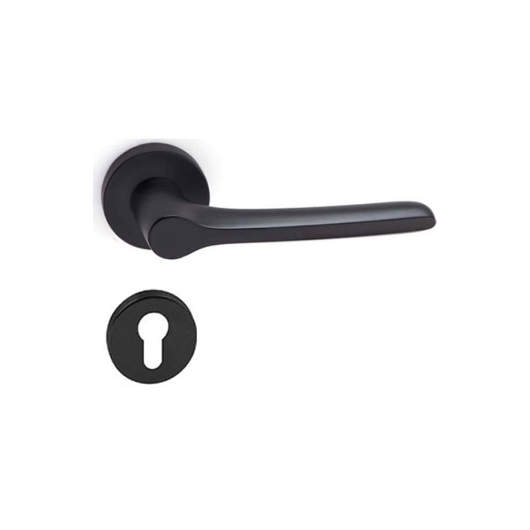 System Metıs Siyah Yuvarlak Rozetli Kapı Kolu Dış Kapısı