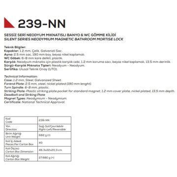 Kale Kilit Mıknatıslı Oda Kapı Kilidi - 50 mm / Nikel