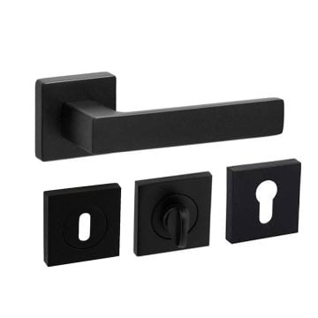 System Fosıl AL6 Siyah Kare Rozetli Kapı Kolu Dış Kapısı