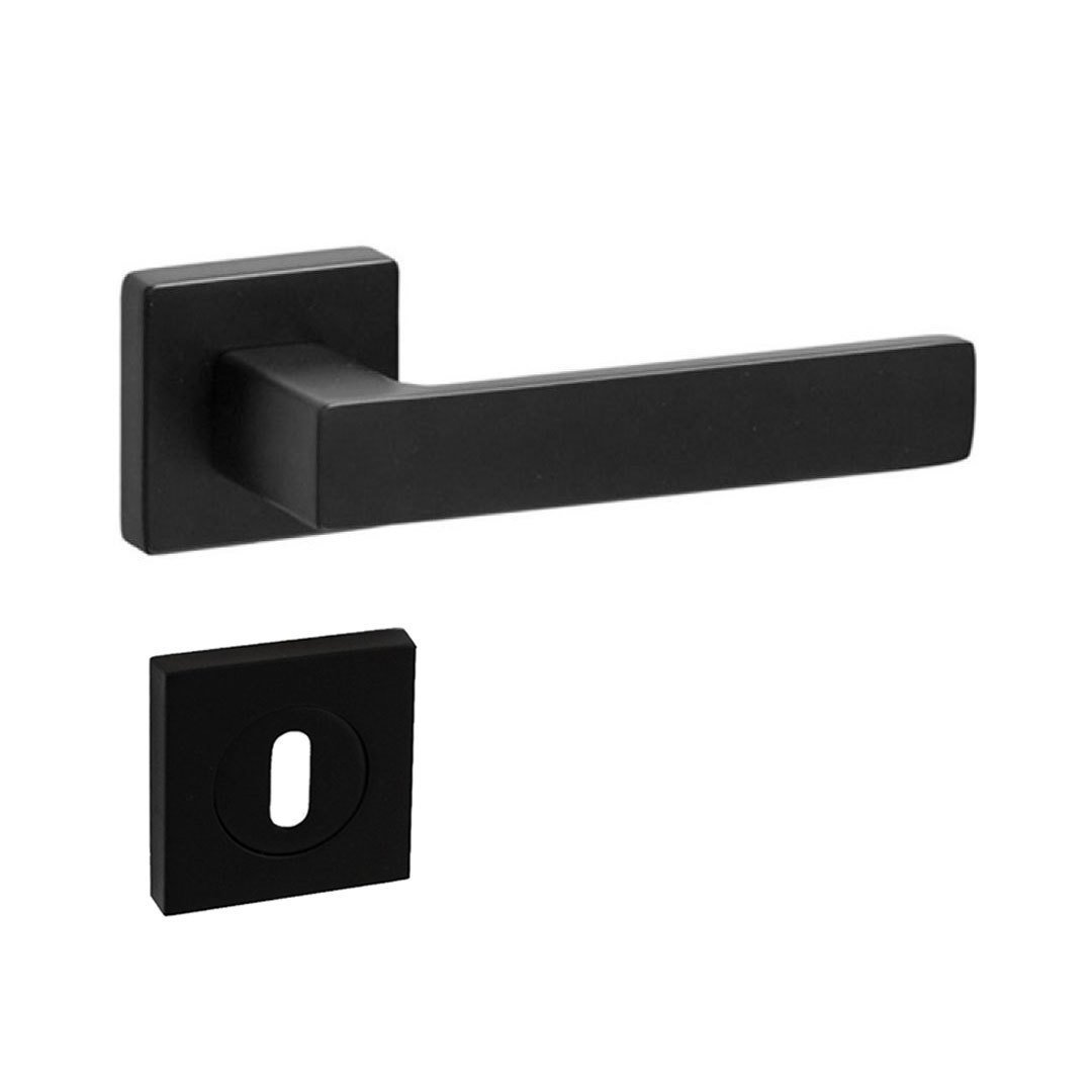 System Fosıl AL6 Siyah Kare Rozetli Kapı Kolu Oda Kapısı