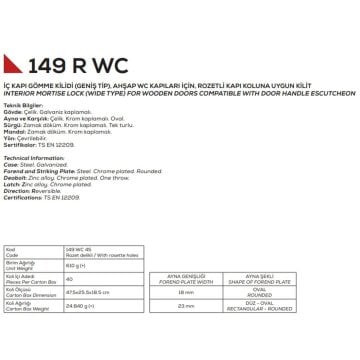 Kale Kilit Oval Wc Kapı Kilidi - 149R-45 mm / Nikel