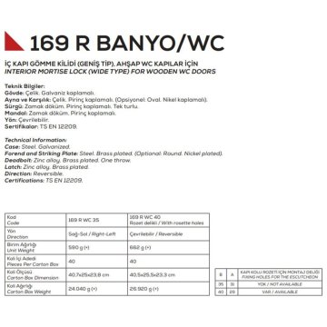 Kale Kilit Oval Wc Kapı Kilidi - 169R-40 mm / Nikel