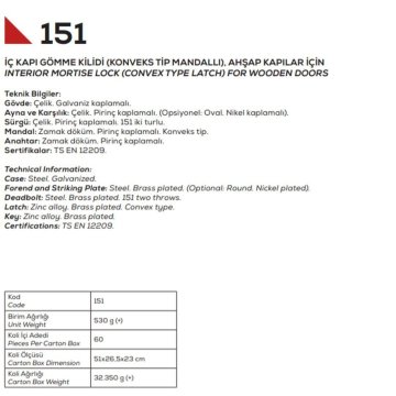 Kale Kilit Oval Oda Kapı Kilidi - 151R-40 mm / Nikel