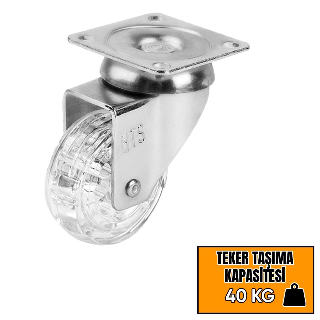 Hts Şeffaf Makaralı Tablalı Mobilya Tekeri 301 - Frensiz