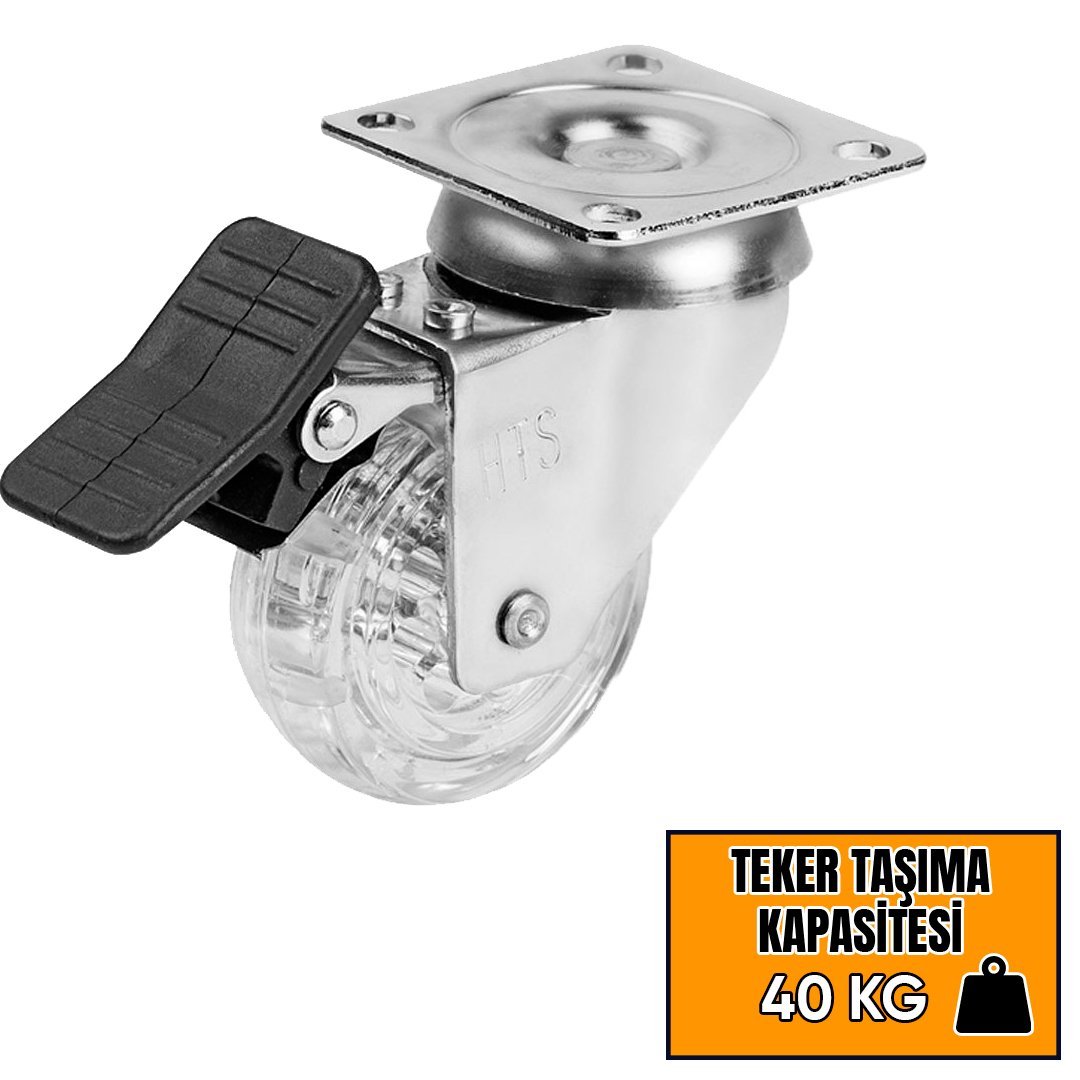 Hts Şeffaf Makaralı Tablalı Mobilya Tekeri 304 - Frenli