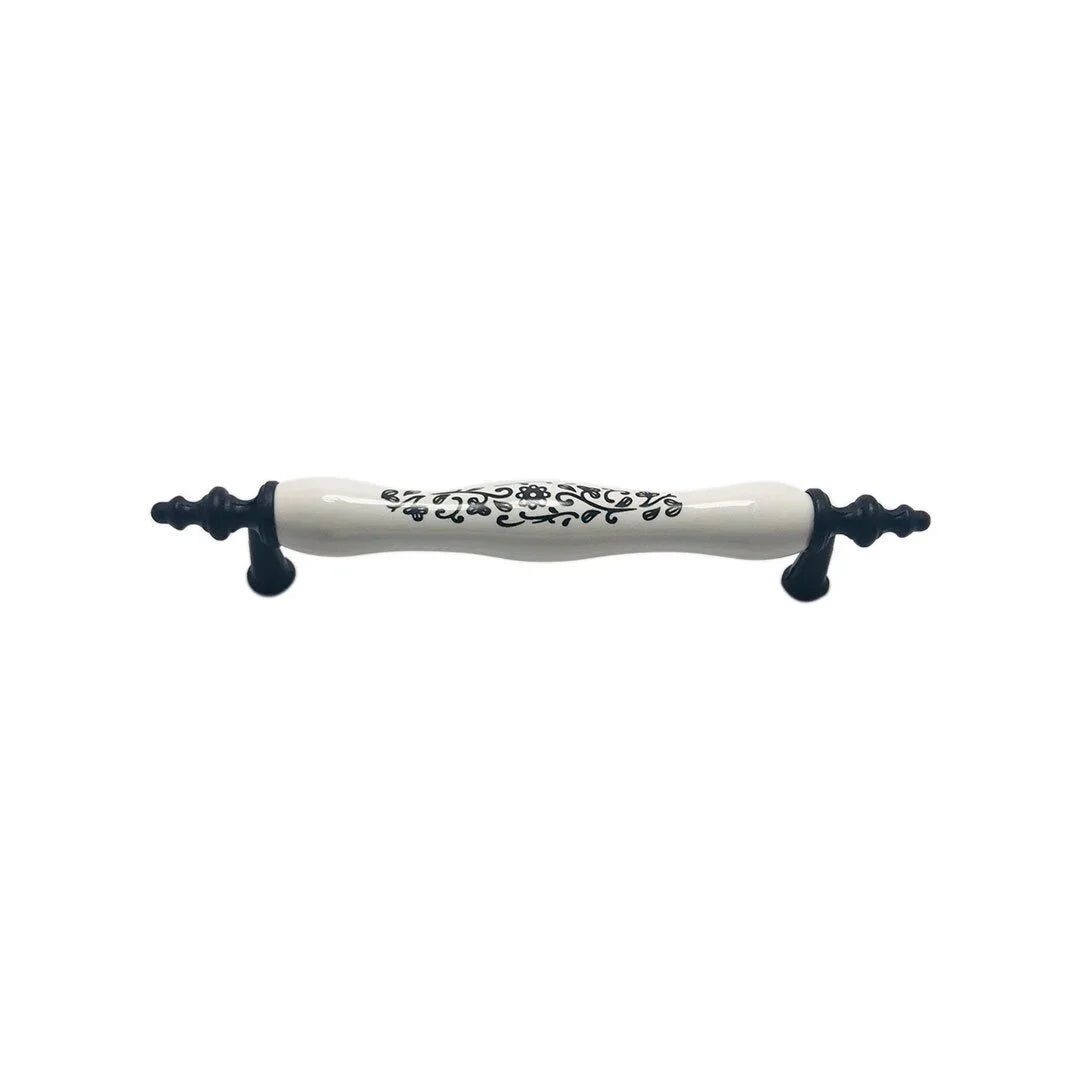 Lider Menekşe Karışık Desen Porselen Mobilya Kulp Mat Siyah - 128 mm