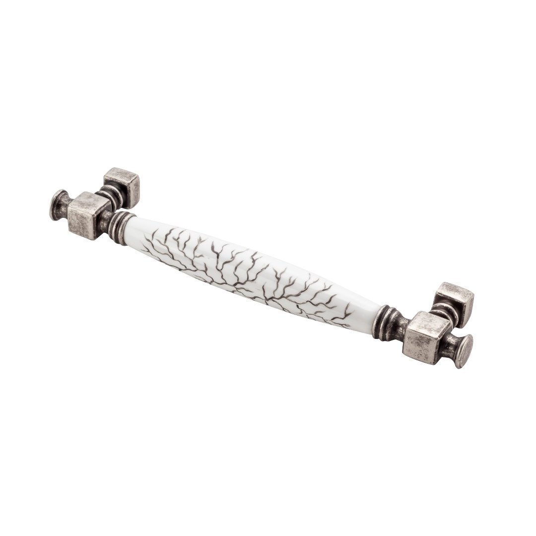 Doğanlar Z.310 Porselen Mobilya Kulp Antik Gümüş Beyaz Desenli - 128 mm