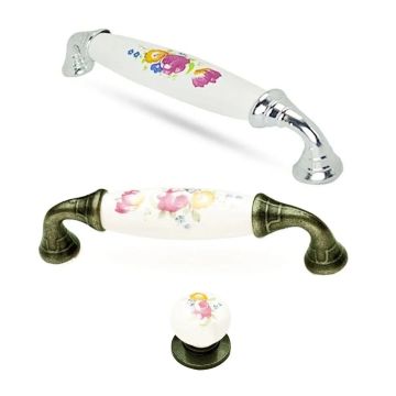 Eymen Polimer Kırmızı Gül Mobilya Kulp Antik Sarı - 128 mm