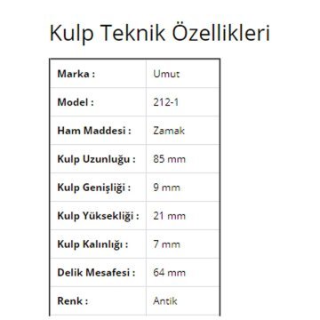 Umut 212 Antik Mobilya Kulp 64 mm