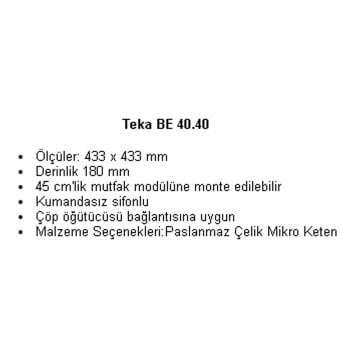 Teka BE 40*40 Tezgah Altı Evye