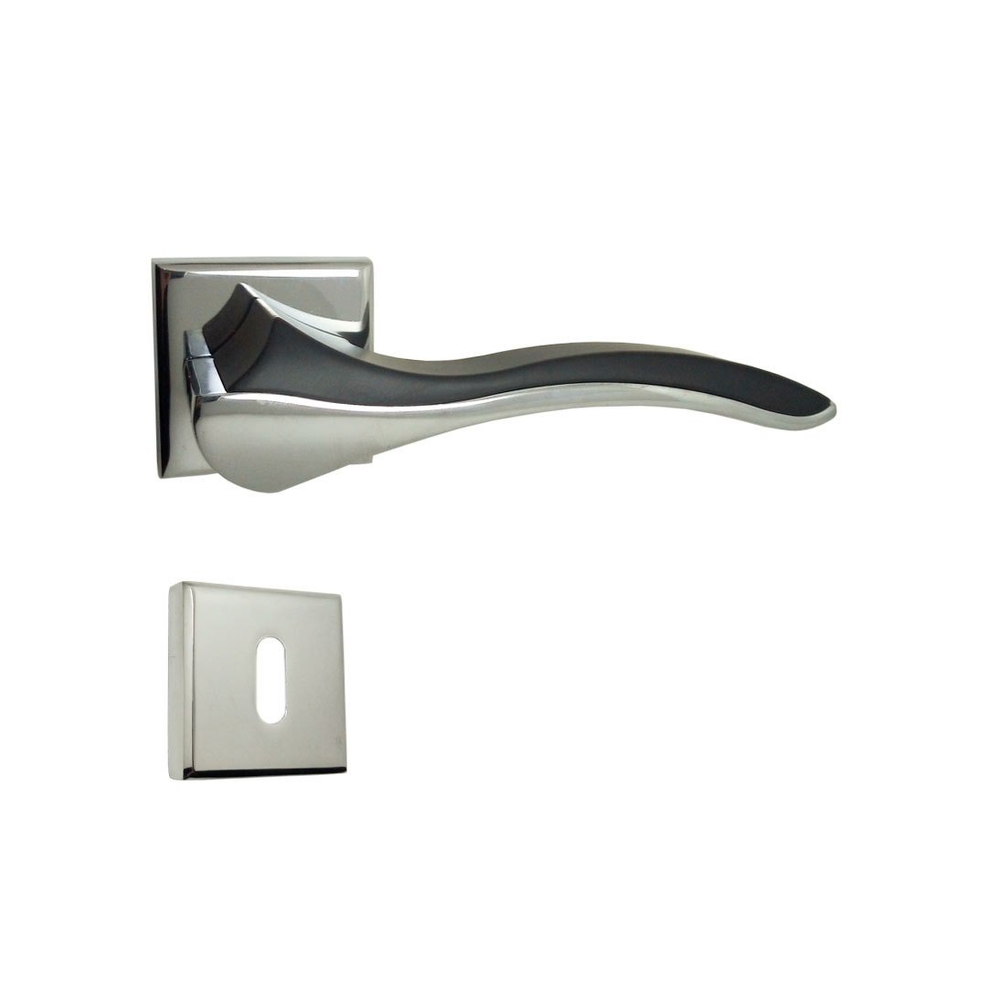 Nobel Bilecik Krom Mat Siyah Kare Rozetli Kapı Kolu Oda Kapısı