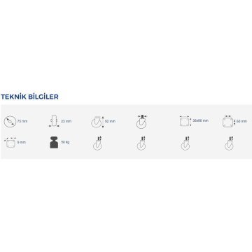 Hts Şeffaf Makaralı Sabit Mobilya Tekeri 371 - Frenli