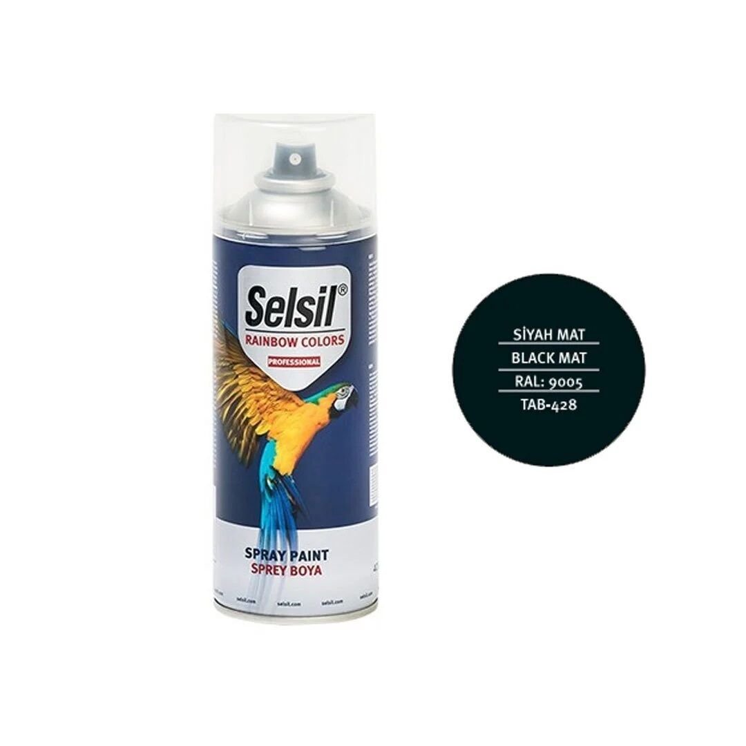 Selsil Rainbow 400 ml Sprey Boya Mat Siyah Gri