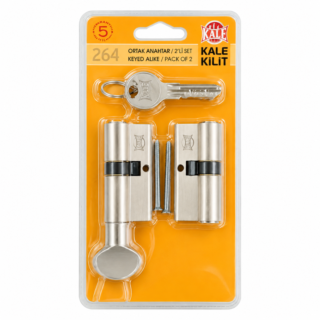 Kale Kilit 264 Silindirli Ortak Anahtarlı Barel Seti 68 mm 264 SNC + SMC - Nikel