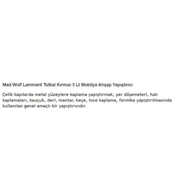 Laminant Tutkal Madwolf Mobilya Ahşap Yapıştırıcı Şeffaf 3 Litre