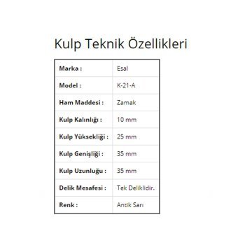 Esal Göreme Antik Sarı K-21A Düğme Kulp