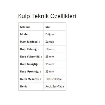 Esal Göreme Antik Sarı Taba Düğme Kulp