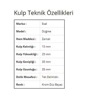 Esal Göreme Krom Düz Beyaz Düğme Kulp