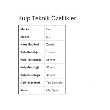 Esal Göreme Mat Siyah K-21 Düğme Kulp