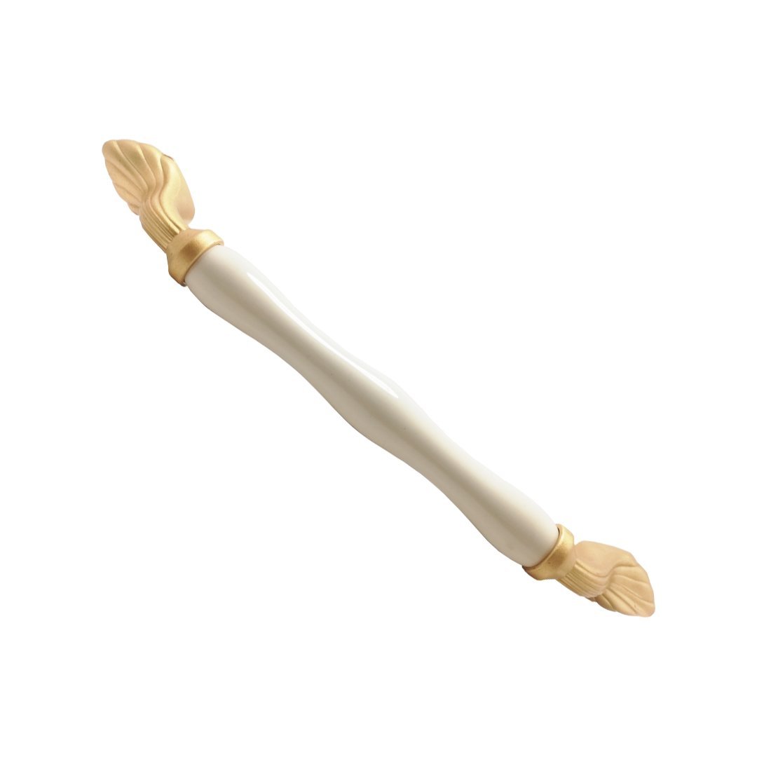 Tomurcuk 1405-61-160 Krem Mat Altın Porselen Mobilya Kulp 160 mm