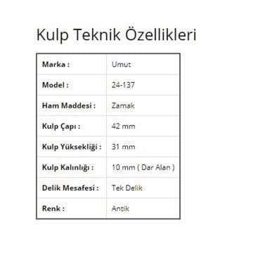 Umut 24-137 Antik Porselen Düğme Kulp