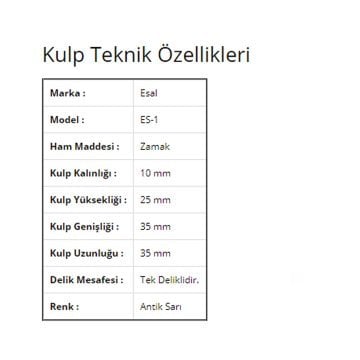 Esal Göreme Antik Sarı ES-1 Düğme Kulp
