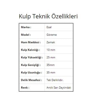 Esal Göreme Antik Sarı Zeytindalı Düğme Kulp