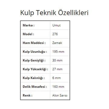 Umut 276 Avangart Mobilya Kulp 160 mm