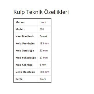 Umut 276 Avangart Mobilya Kulp 160 mm