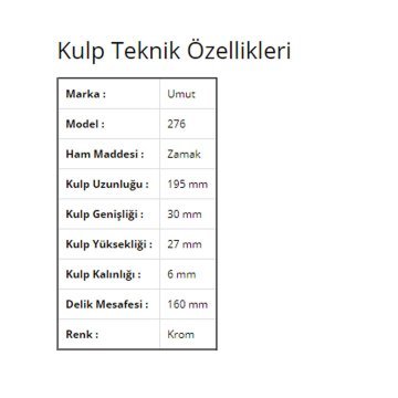Umut 276 Avangart Mobilya Kulp 160 mm Krom