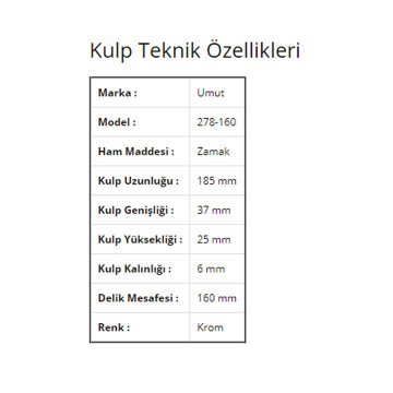 Umut 278 Avangart Mobilya Kulp 160 mm Krom