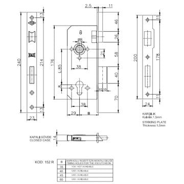 Kale Kilit 152 R Silindirli Çelik Kapı Kilidi Köşeli - 35 mm