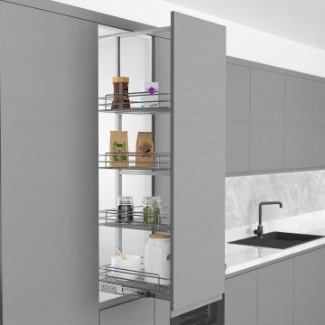 Starax Sepetli Teleskopik Mutfak Kiler 1104 Tel Sepetli / 45 cm - 60 cm - 80 cm Arası / 2 Sepetli