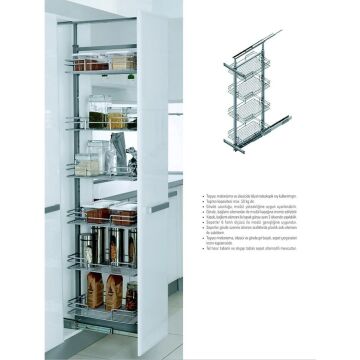 Starax Sepetli Teleskopik Mutfak Kiler 1106 Tel Sepetli / 55 cm - 60 cm - 80 cm Arası / 2 Sepetli