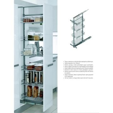 Starax Sepetli Teleskopik Mutfak Kiler 1119 Tel Sepetli / 30 cm - 125 cm - 140 cm Arası / 4 Sepetli